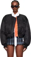 Pushbutton Black Logo Patch Padded Bomber Jacket In Black