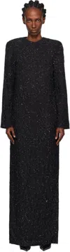 Pushbutton Black Metallic Thread Maxi Dress In Black