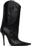 Pushbutton Pointed-toe Leather Boots In Black