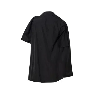Pushbutton Black One Shoulder Cape Blouse
