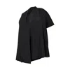 Pushbutton Black One Shoulder Cape Blouse In Black