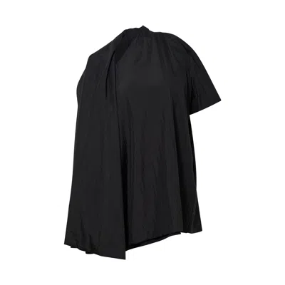 Pushbutton Black One Shoulder Cape Blouse