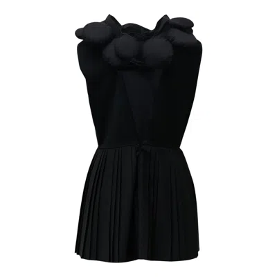 Pushbutton Black Pleated Voluminous Dress