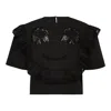 Pushbutton Lace-embellished Ruffle Blouse In Multi