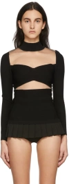 Pushbutton Black Sheer Paneled Turtleneck In Black