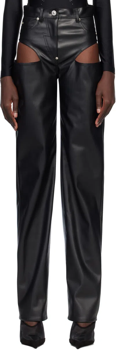 Pushbutton Black Side Cutout Faux-leather Pants