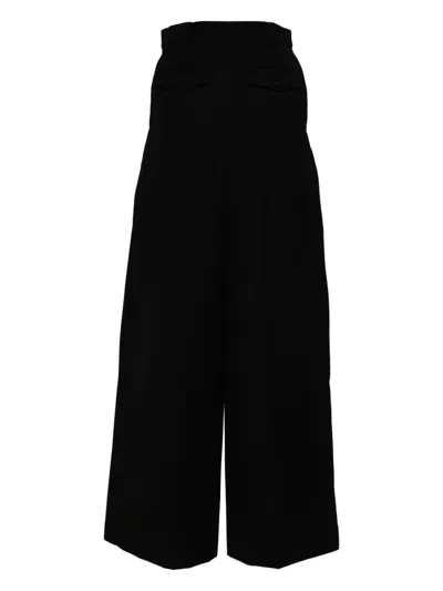 Pushbutton Black Side Folded Wide Pants