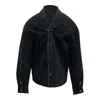 Pushbutton Black Strap Point Denim Shirt In Multi