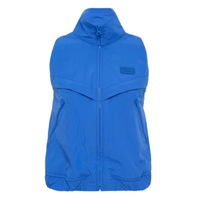 Pushbutton Blue Cropped Sleeveless Windbreaker