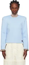 Pushbutton Blue Curvy Shoulder Top In Blue