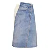 Pushbutton Blue Denim Print Wrap Panel Skirt In Multi