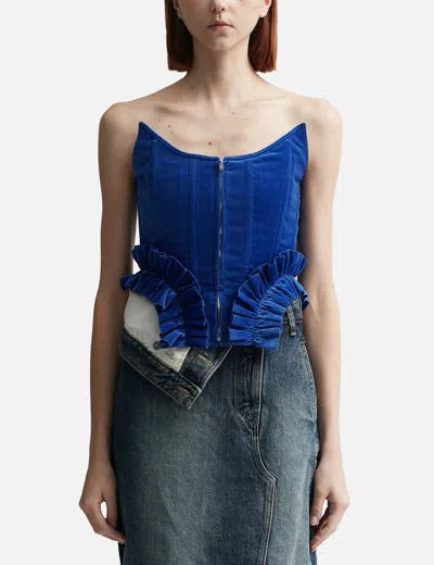 Pushbutton Blue Frill Hem Bustier