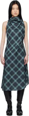 Pushbutton Blue Halter Sleeveless Midi Dress In Navy