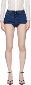 Pushbutton Blue Lace Up Detail Denim Skort In Blue