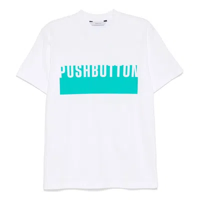 Pushbutton Blue Logo Printed T-shirt In White