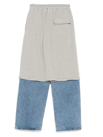 Pushbutton Blue Shorts Layered Jeans In Gray