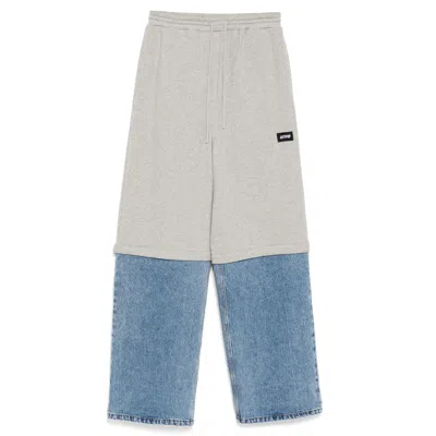 Pushbutton Blue Shorts Layered Jeans In Multi