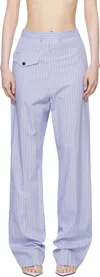 Pushbutton Blue Stripe Front Pocket Lounge Pants In White Blue