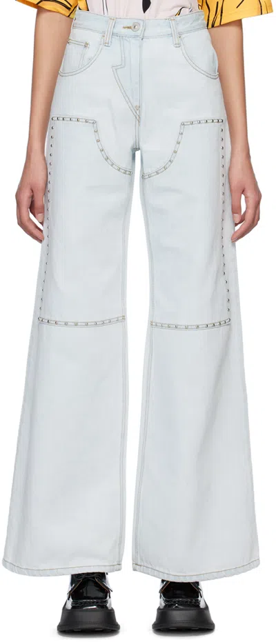 Pushbutton Blue Stud Jeans In Snow Blue