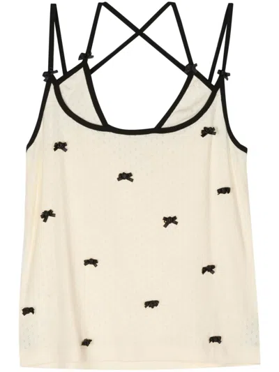 Pushbutton Off-white Ribbon Camisole In Ivory