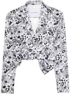 Pushbutton Bow Printed Cropped Jacket In White
