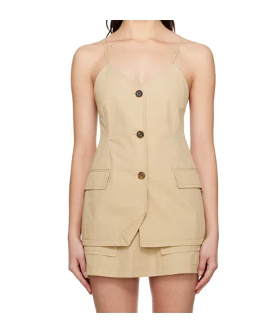 Pushbutton Button-up Tank Top In Brown