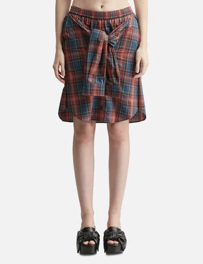 Pushbutton Check Shirt-wrapped Skirt Pants In Brown