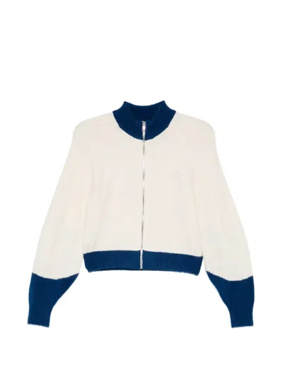 Pushbutton Color-block Zip-up Cardigan In Neutrals