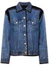 Pushbutton Contrasting Denim Jacket In Blue