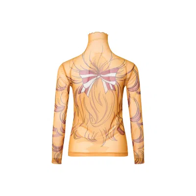 Pushbutton Crying Girl Mock Neck Mesh Top In Yellow