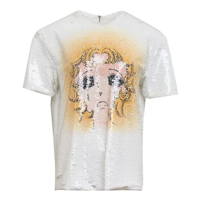 Pushbutton Crying Girl Sequin Top In White
