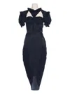 Pushbutton Cut-out Ruffled Dress In Black