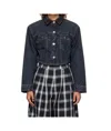 Pushbutton Black Denim Print Cropped Jacket In Blue