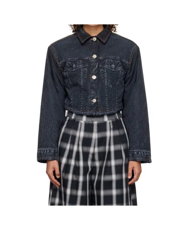 PUSHBUTTON DENIM PRINT SHORT JACKET