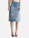 Pushbutton Denim Print Wrap Panel Skirt In Blue