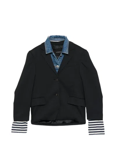 Pushbutton Denim-layered Jacket In Black