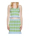Pushbutton Diamond Pattern Vest In Green