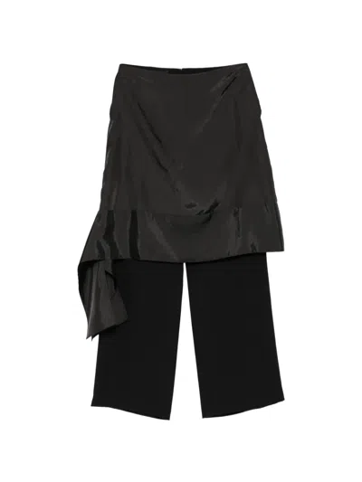 Pushbutton Drape Layered Skirt Trousers In Black