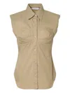 Pushbutton Dummy Button-up Sleeveless Shirt In Brown