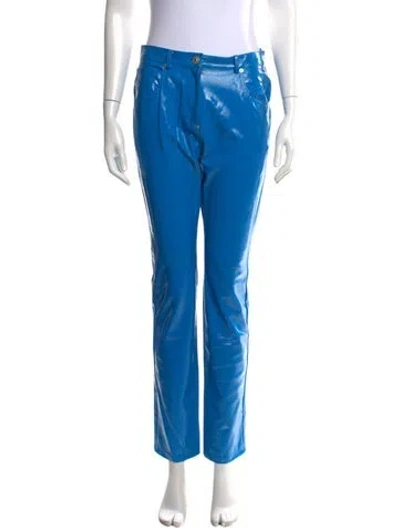 Pre-owned Pushbutton Faux Leather Straight Leg Pants In Blue