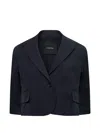 Pushbutton Navy Check Cropped Cape Blazer In Blue