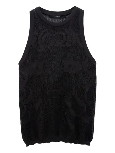 Pushbutton Floral-embellished Tank Top In Black