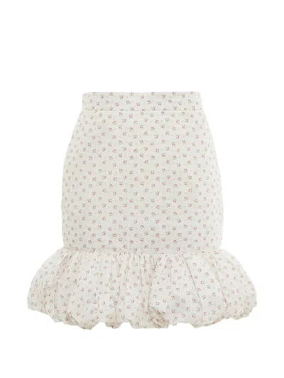 Pushbutton Floral-print Bubble-hem Skirt In White