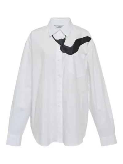 Pushbutton Flying-tie Print Shirt In White