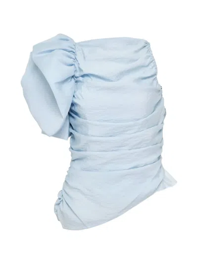 Pushbutton Gathered One-shoulder Top In Blue