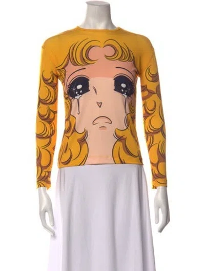 Pre-owned Pushbutton Graphic Print Crew Neck Top In Yellow