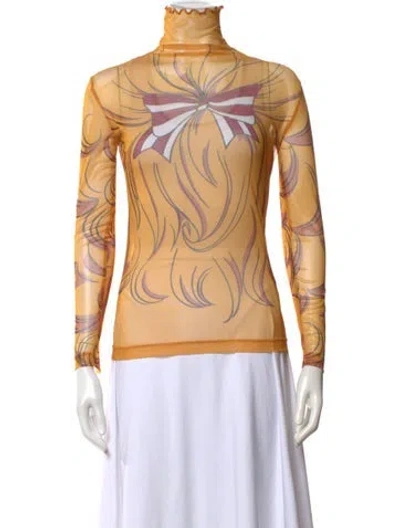 Pre-owned Pushbutton Graphic Print Mock Neck Top In Multicolor