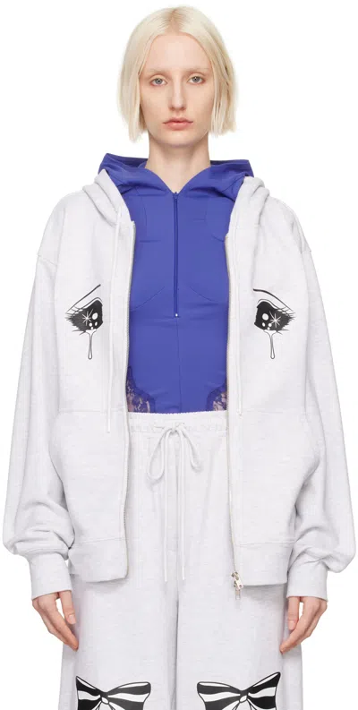 Pushbutton Gray Crying Eye Zip-up Hoodie In Grey