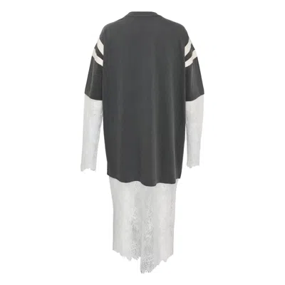 Pushbutton Gray Layered Lace Sleeve Tee In Multi