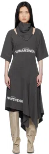 Pushbutton Gray Scarf Midi Dress In Gray